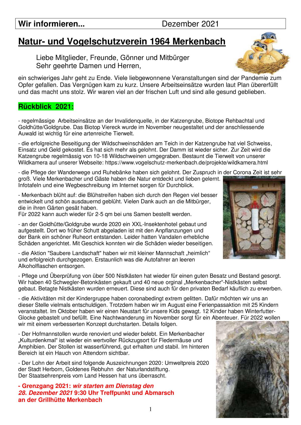 Newsletter Vogelschutzverein Merkenbach 2020 - Seite 1